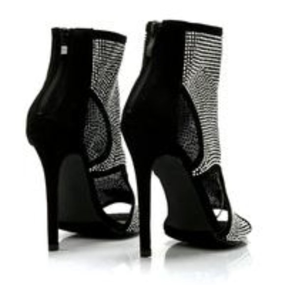 NEW Black Rhinestone Peep Toe Stiletto Ankle Boots - Picture 4 of 8